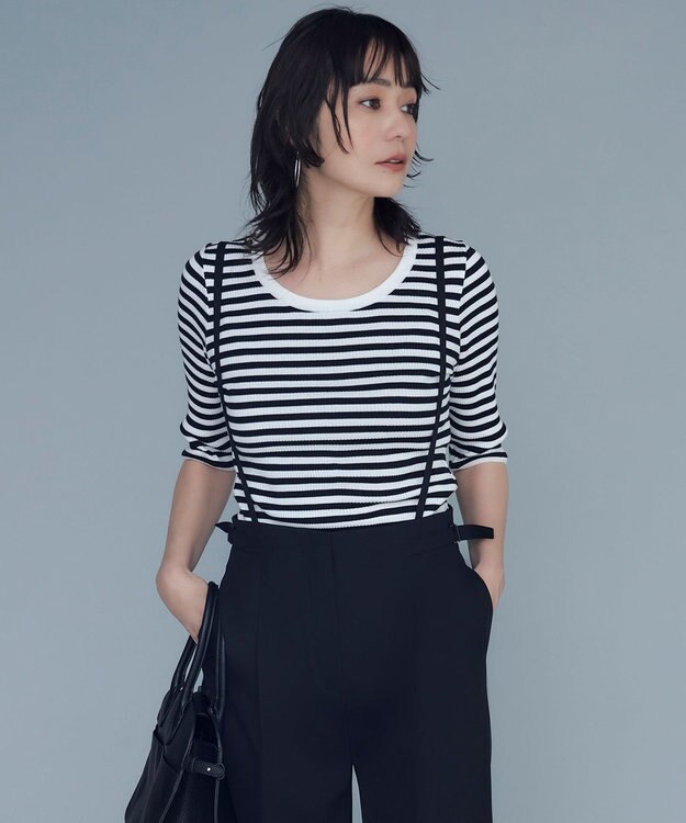 ICB 【洗える】4×2リブ プルオーバー ブラックボーダー系