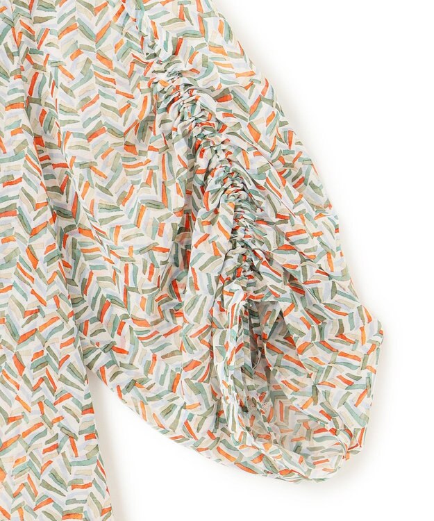 23区 【洗える】シアーヘリンボーンプリント ブラウス オレンジプリント