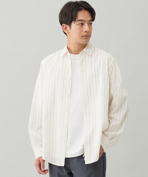 UNFILO MENS 【OCEANS 雑誌・web 掲載 / 男女兼用】TR デイリークリーンシャツ オフホワイト×ブルーストライプ