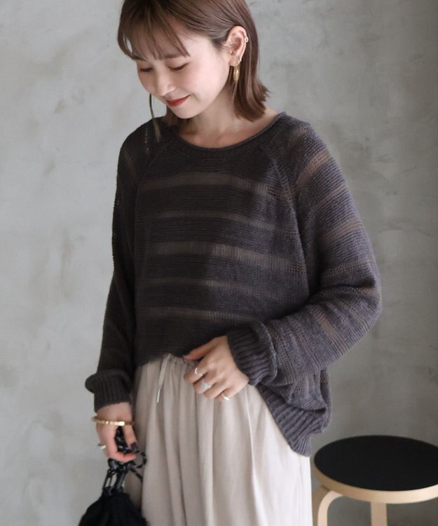 AMERICAN HOLIC 透かし編みニットプルオーバー Charcoal Gray