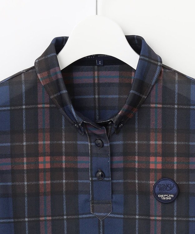 23区GOLF 【WOMEN】【日本製】チェック柄 長袖ポロシャツ ネイビー系3