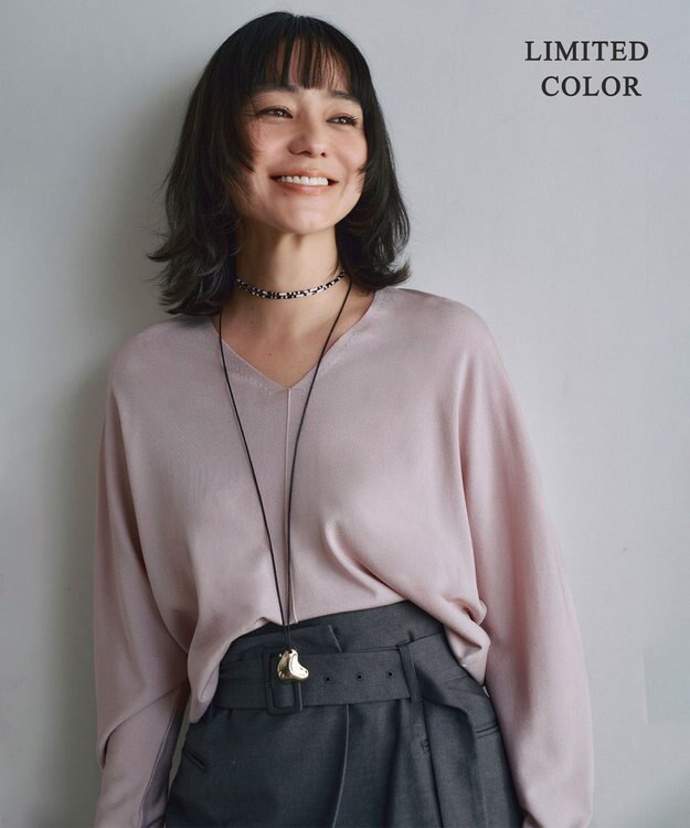 ICB L 【洗える】シンセティックハイゲージ Vネックニット ピンク系⁅WEB限定]