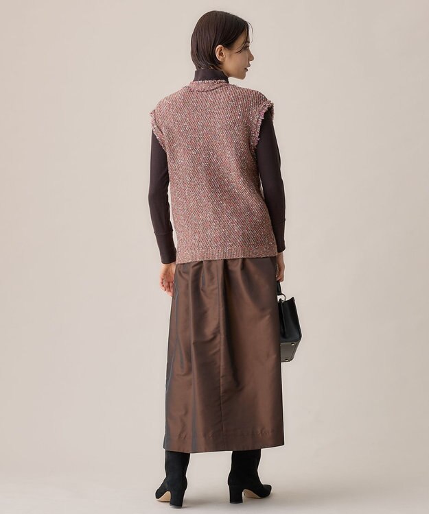 自由区 ミックスツイードニット  ベスト ピンク系