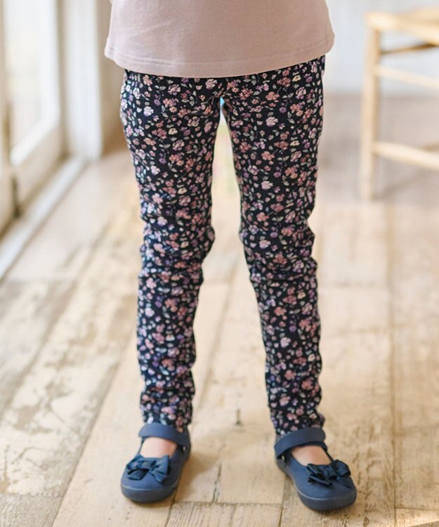 ANY KIDS 裏シャギー総柄ガーリーパンツ ネイビー×花柄