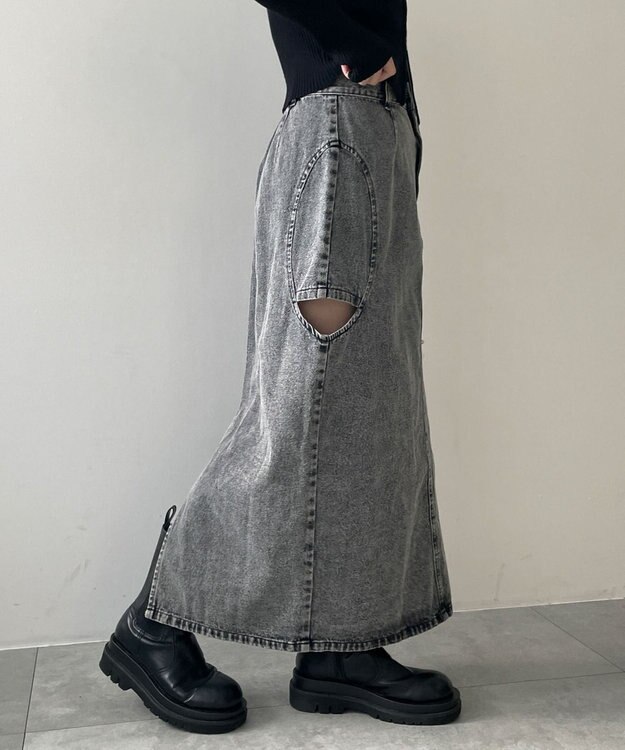 WEGO サークルカットレイヤードデニムロングスカート デニムブラックソノタ