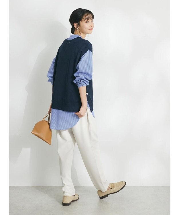 CRAFT STANDARD BOUTIQUE 【洗える】ニットベスト+バンドカラーシャツ-SET Navy