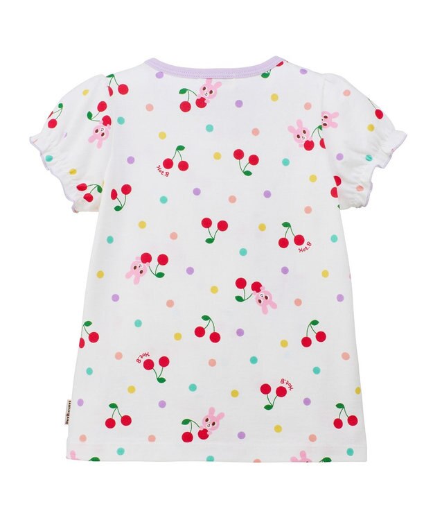 MIKI HOUSE HOT BISCUITS 【80-120cm】キャビット×さくらんぼ 総柄 半袖Tシャツ 白