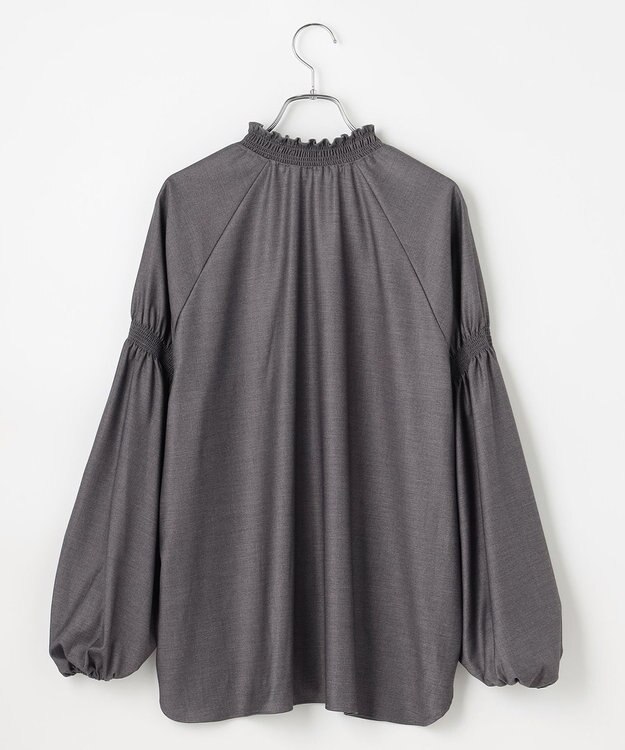 #Newans 【洗濯機可/しわになりにくい】シャーリングネック ボリュームスリーブブラウス チャコール
