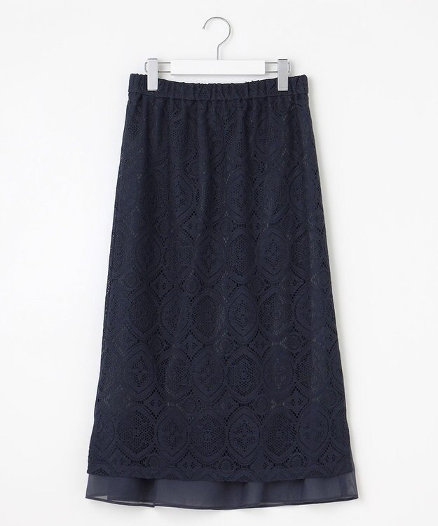 J.PRESS LADIES S 【洗える】ジャカードレース ナロースカート ネイビー系