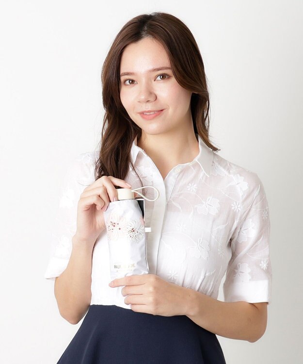 MOONBAT 【WEB限定/一級遮光99.99%】晴雨兼用折りたたみ日傘 ポール&ジョー(PAUL & JOE ACCESSOIRES)クリザンテーム/バイカラー 雨の日OK 遮熱 簡単開閉 UV 晴雨兼用 オフホワイト