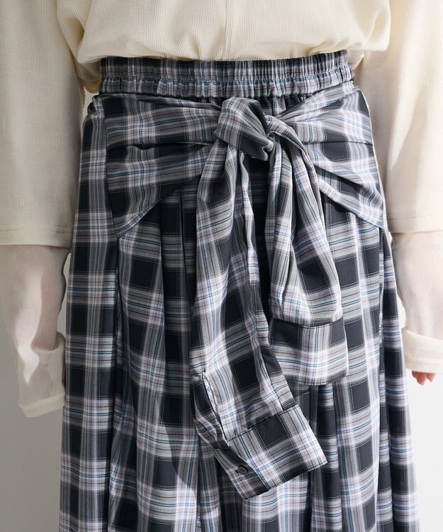 Green Parks イージーケアチェックボリュームスカート Black