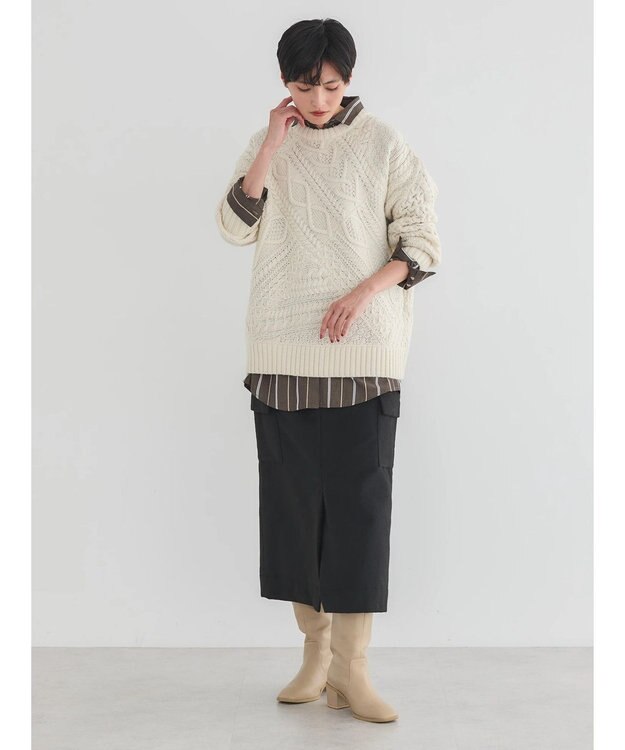 AMERICAN HOLIC パッチワークケーブルニットチュニック Ivory