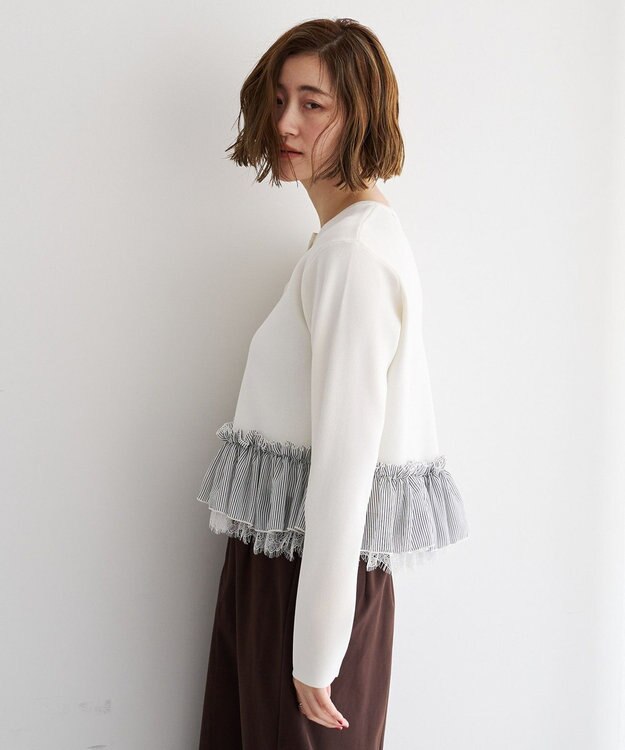 YECCA VECCA レースレイヤードラッフルカーディガン Off White
