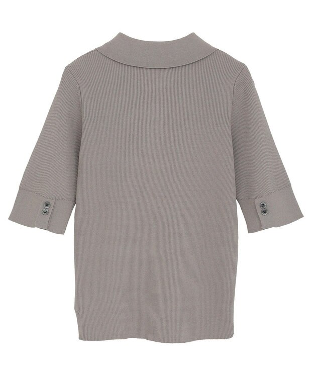 Green Parks ポロ襟5分袖リブニット Gray Beige