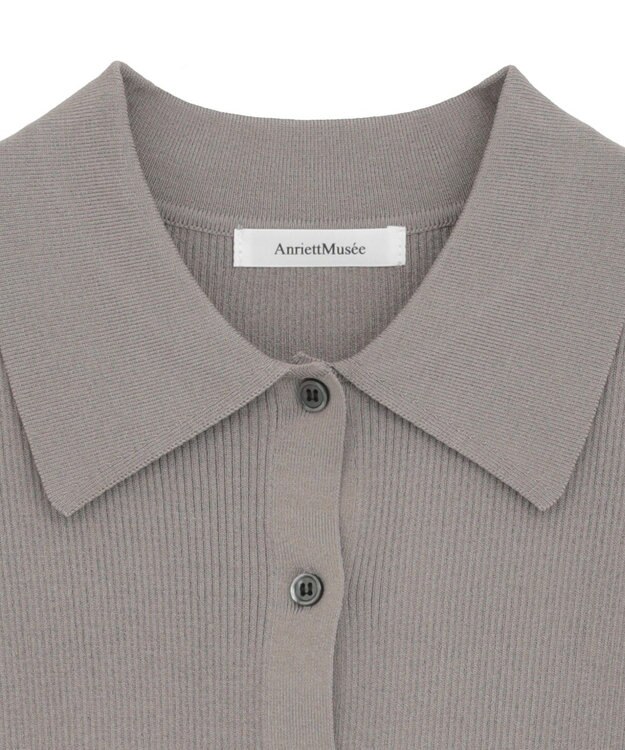 Green Parks ポロ襟5分袖リブニット Gray Beige