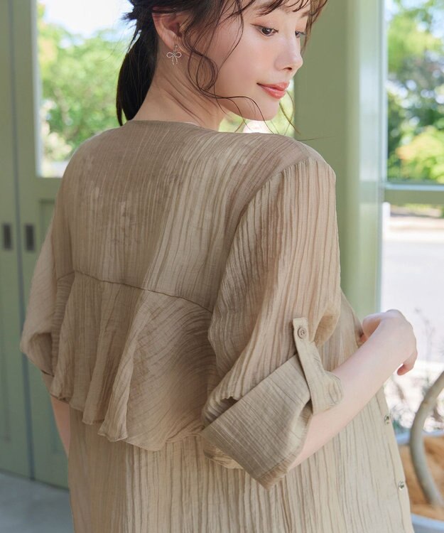 Tiaclasse 【洗える】楊柳バックフリルブルゾン ベージュ