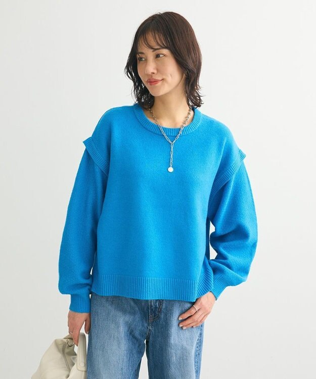 Green Parks 袖かのこニットプルオーバー Blue