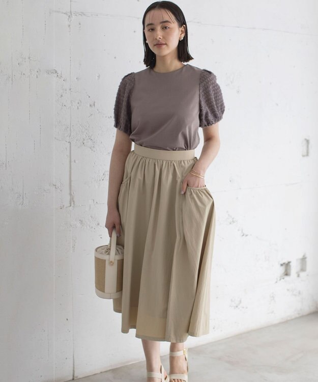 組曲 華感コンビネーションスリーブ カットソー モカグレー系