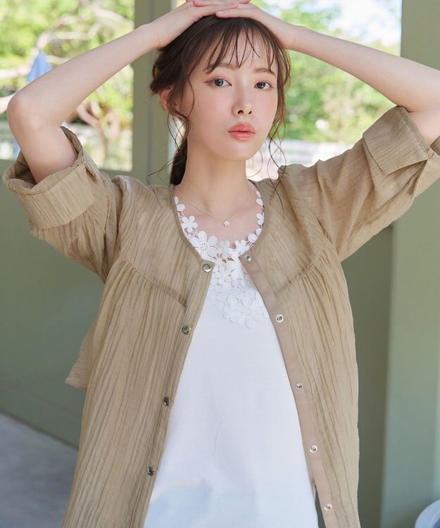 Tiaclasse 【洗える】楊柳バックフリルブルゾン ベージュ