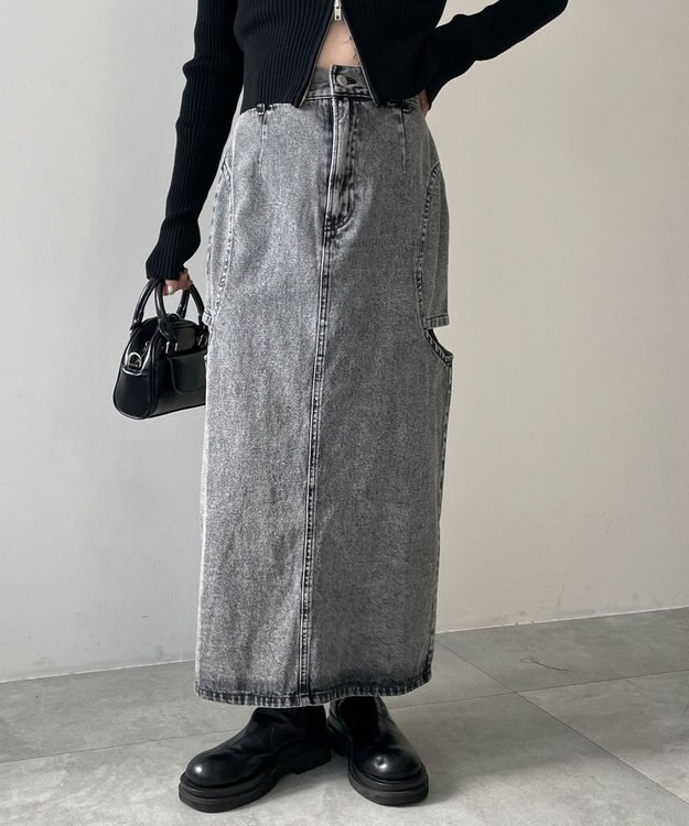 WEGO サークルカットレイヤードデニムロングスカート デニムブラックソノタ
