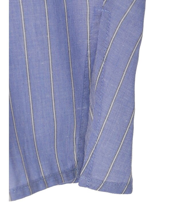 Green Parks 綿麻混スキッパーシャツ Stripe Sax