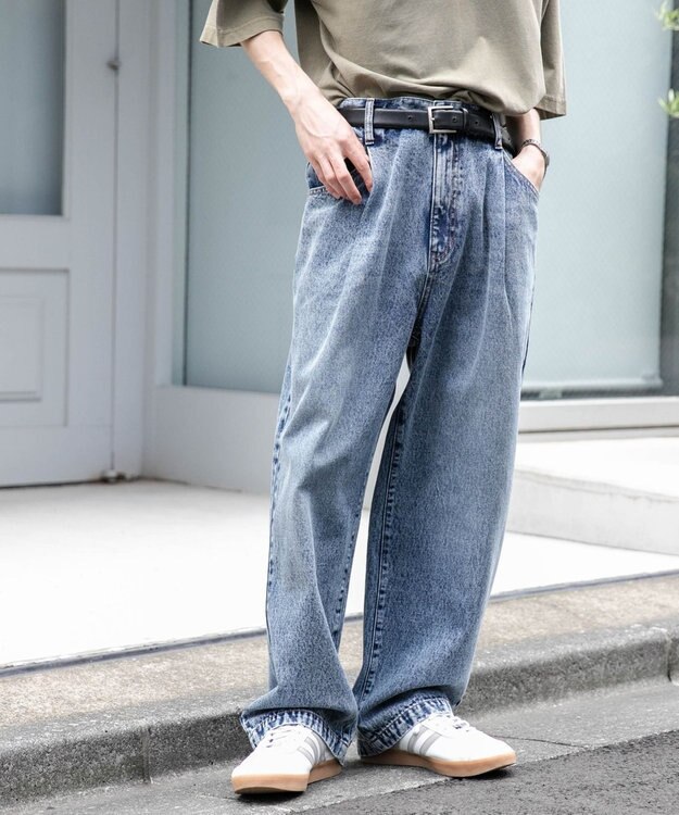 WEGO 【ユニセックス着用ITEM/ウエストゴム/SMLサイズ展開】デニムルーズテーパードパンツ デニム中濃加工色