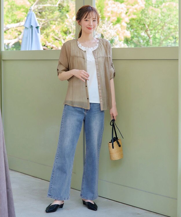 Tiaclasse 【洗える】楊柳バックフリルブルゾン ベージュ