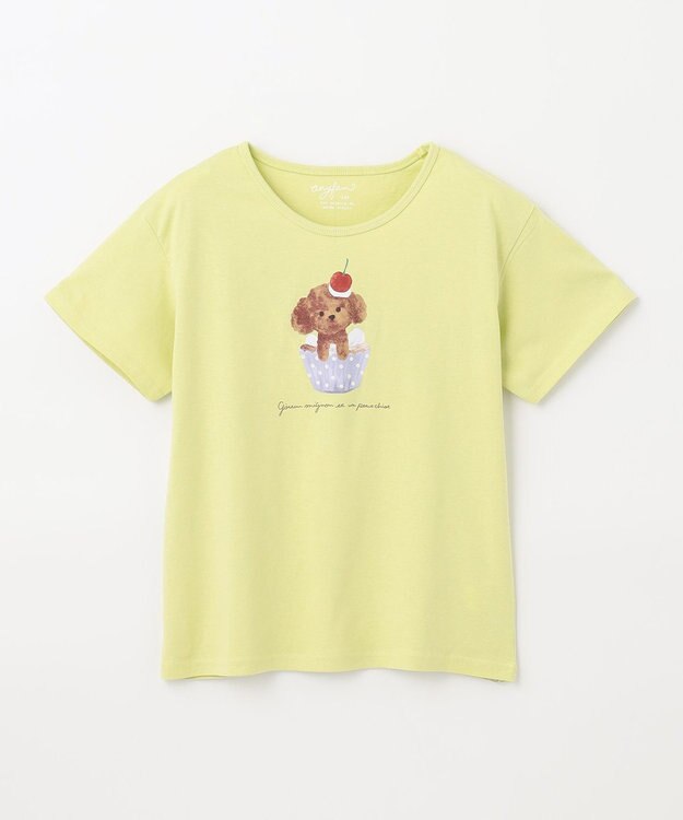 ANY KIDS 水彩風 アニマルプリント Ｔシャツ ライム×イヌ