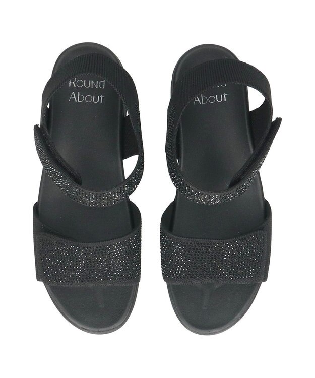 Bridget Birkin 【Round About】ラインストーンアンクルストラップサンダル ブラック雑材