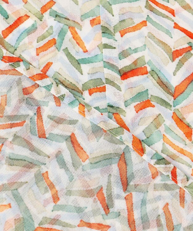 23区 【洗える】シアーヘリンボーンプリント ブラウス オレンジプリント