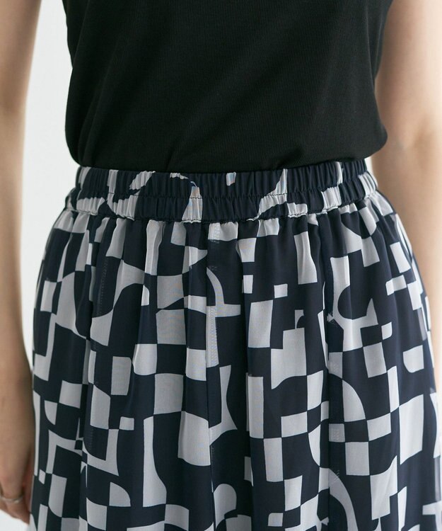 YECCA VECCA アート柄シアーロングスカート Black