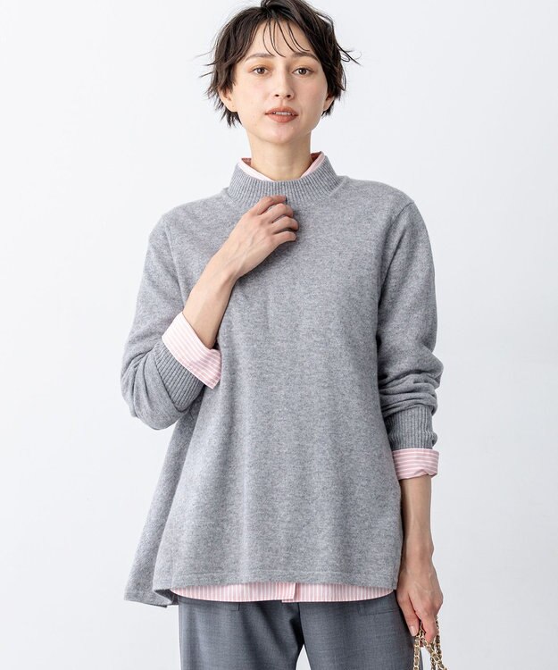 23区 S 【洗える】ピュアカシミヤ フレア ニット ライトグレー系