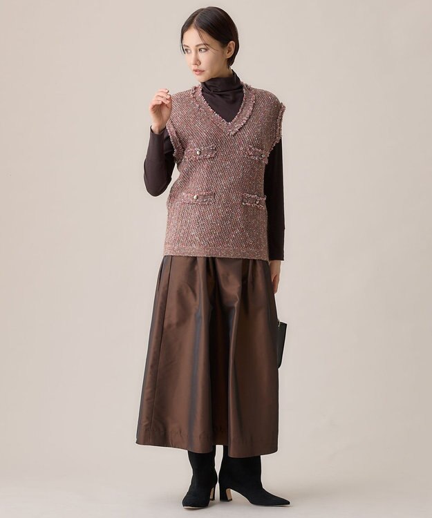 自由区 ミックスツイードニット  ベスト ピンク系