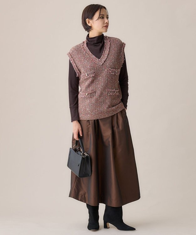 自由区 ミックスツイードニット  ベスト ピンク系