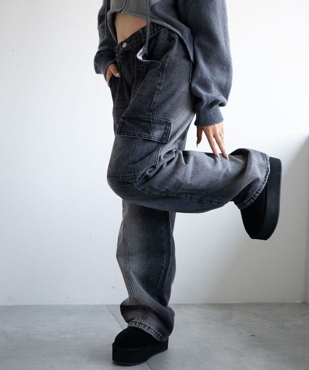 WEGO ヴィンテージウォッシュカーゴデニム ブラック