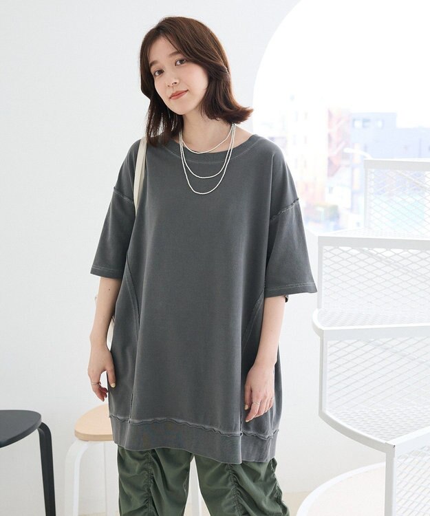 Green Parks ピグメント裏毛切りっぱなしチュニック Brown