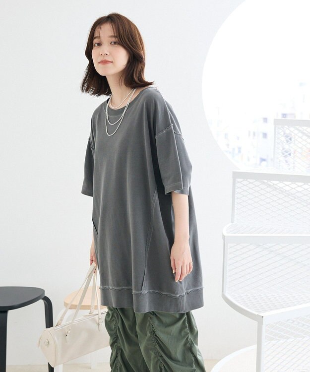 Green Parks ピグメント裏毛切りっぱなしチュニック Brown