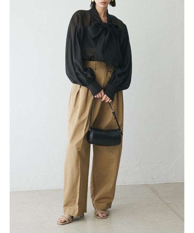 Green Parks AnriettMusee シアーボウタイブラウス Black