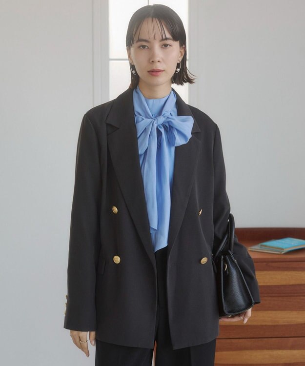 WEGO 【ANGIE VINTAGE/S/Mサイズ展開 / オケージョン対応 / セレモニー対応】ゴールドボタン テーラードジャケット / 金ボタン ダブル ブレザー ダークグレー