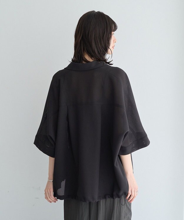 YECCA VECCA 　裾ドロストメッシュシャツ Black