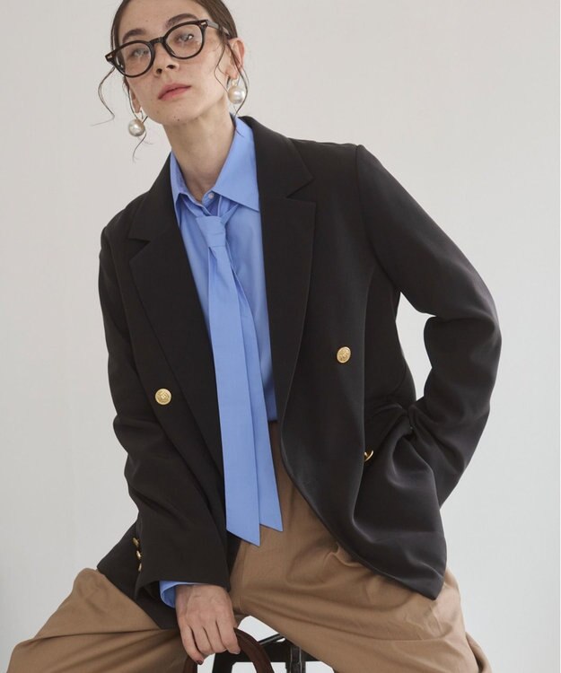 WEGO 【ANGIE VINTAGE/S/Mサイズ展開 / オケージョン対応 / セレモニー対応】ゴールドボタン テーラードジャケット / 金ボタン ダブル ブレザー ダークグレー