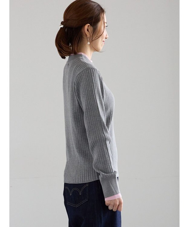 Te chichi 配色レイヤードリブニットプルオーバー グレー