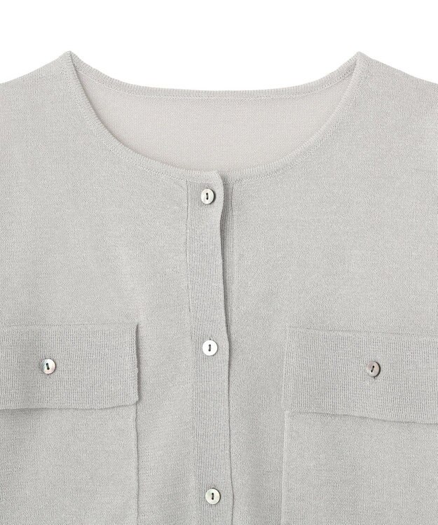 YECCA VECCA ノーカラー7分袖ポケットカーディガン Light Gray