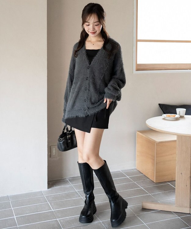 WEGO 【25年秋冬新作/WEB限定】別注USPOLOシャギーニットカーデ ブラック中濃色