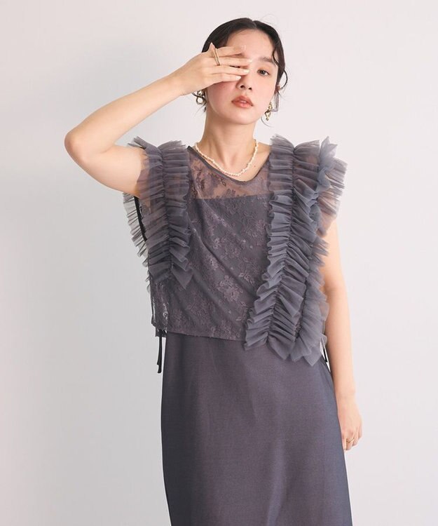 Green Parks ・Ｒａｉｌｍｅ　ＳＥＴ２点　レースブラウス＆ワンピ Charcoal Gray