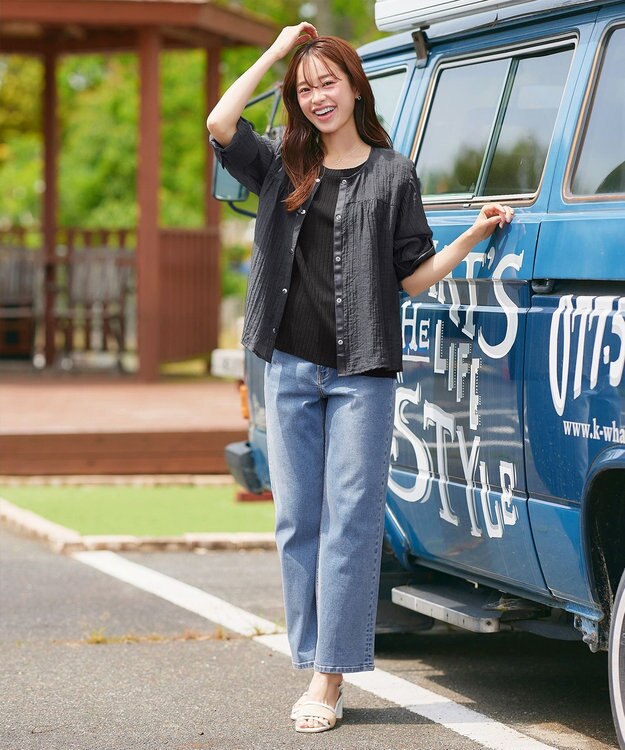 Tiaclasse 【洗える】楊柳バックフリルブルゾン チャコールグレー