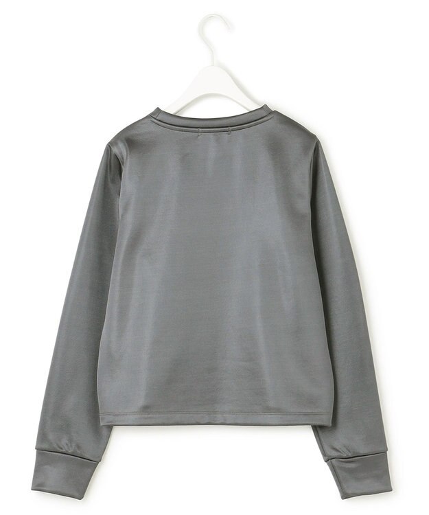 ICB L 【洗える】サテンボンディング クルーネックプルオーバー チャコール系