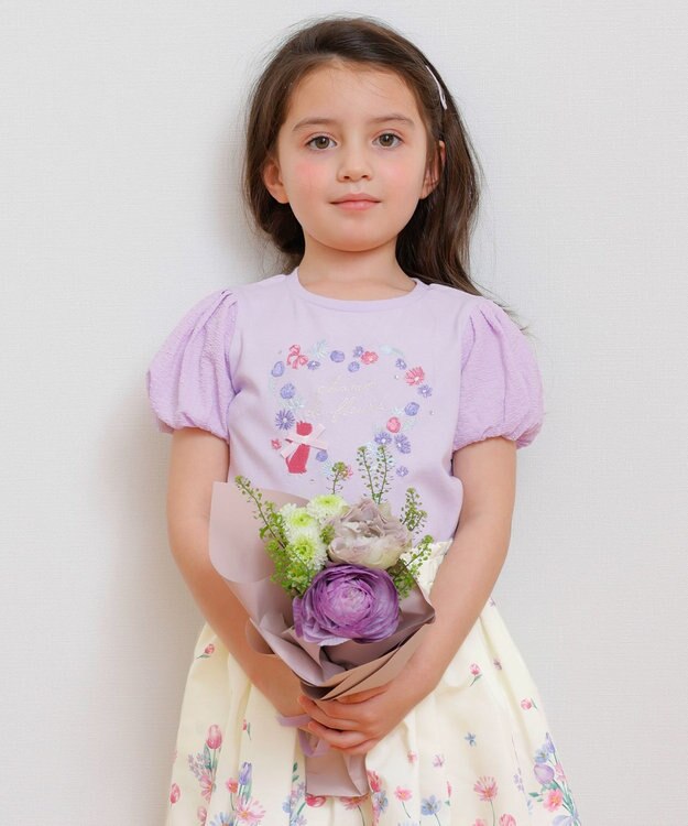ANY KIDS フラワー 刺繍 Tシャツ ラベンダー
