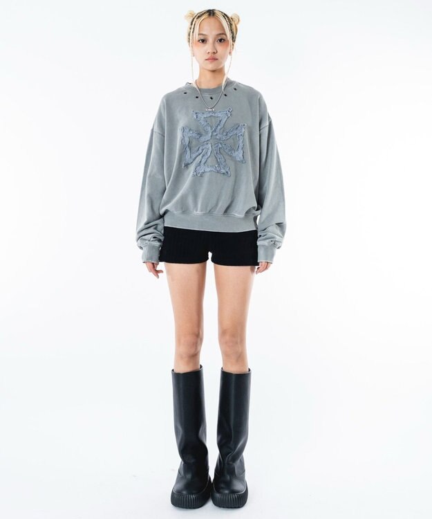 WEGO 【ユニセックス着用ITEM】ブリーチハトメロゴプルオーバー グレー