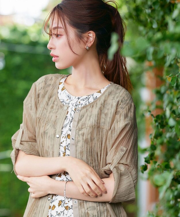 Tiaclasse 【洗える】楊柳バックフリルブルゾン ベージュ